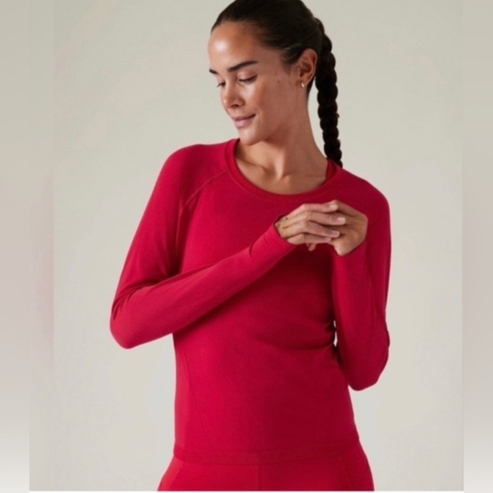 Athleta Momentum Seamless Long Sleeve Workout Top Red Running Yoga